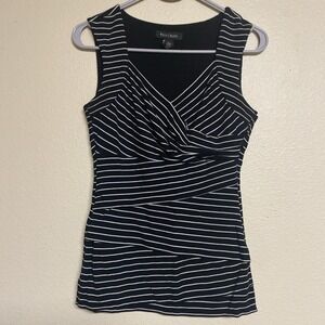 White House Black Market XS Black Striped Tiered Knit Tank Top Women's